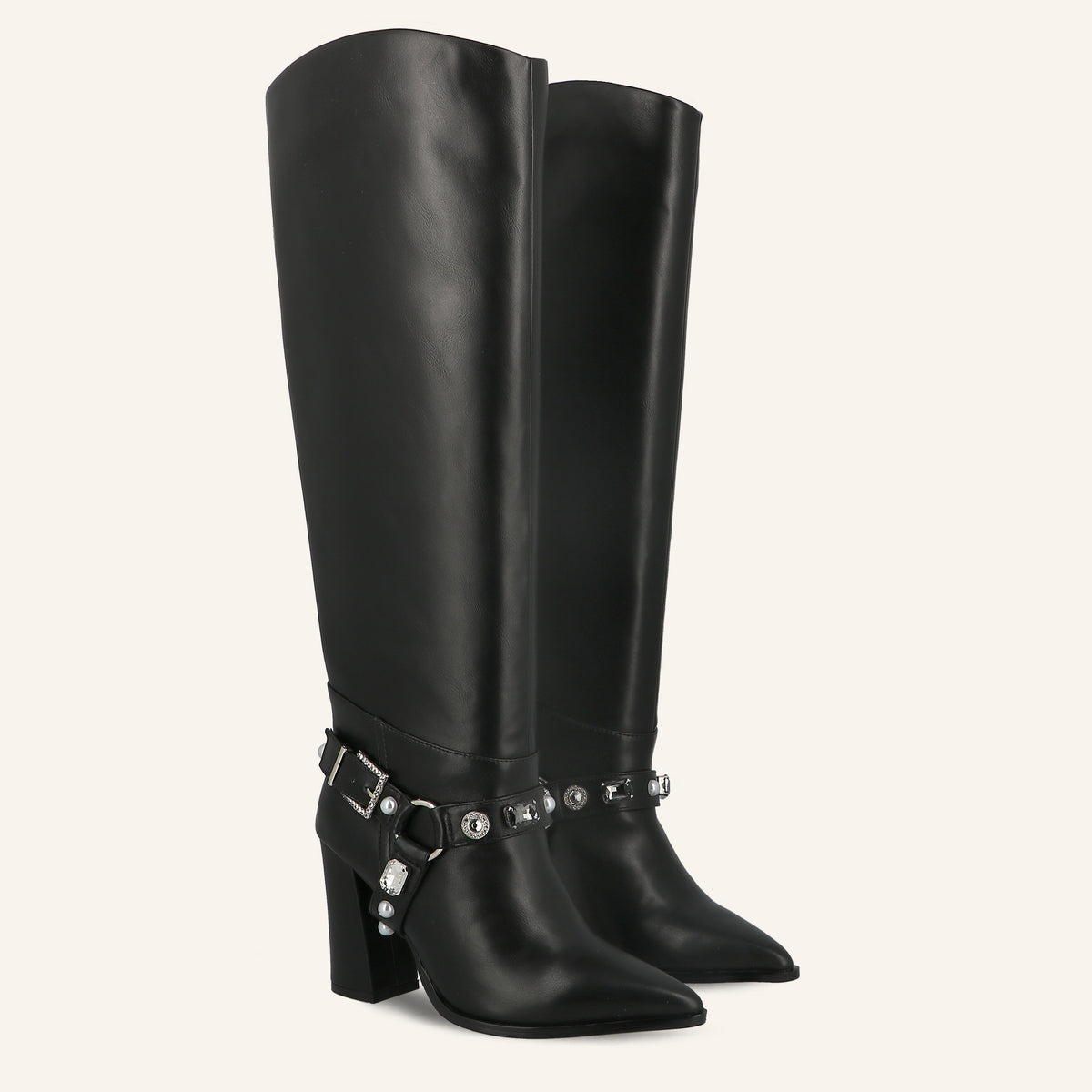 Stivale Texas Nero in Eco-Pelle con Cinturino Gioiello | Solo Soprani