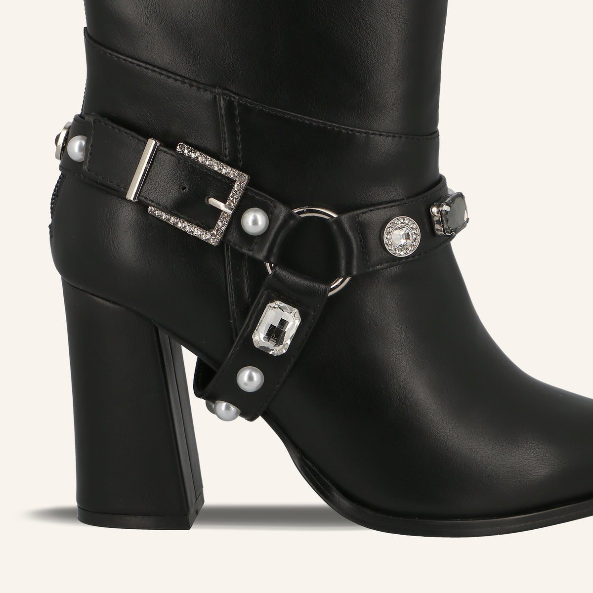 Stivale Texas Nero in Eco-Pelle con Cinturino Gioiello | Solo Soprani