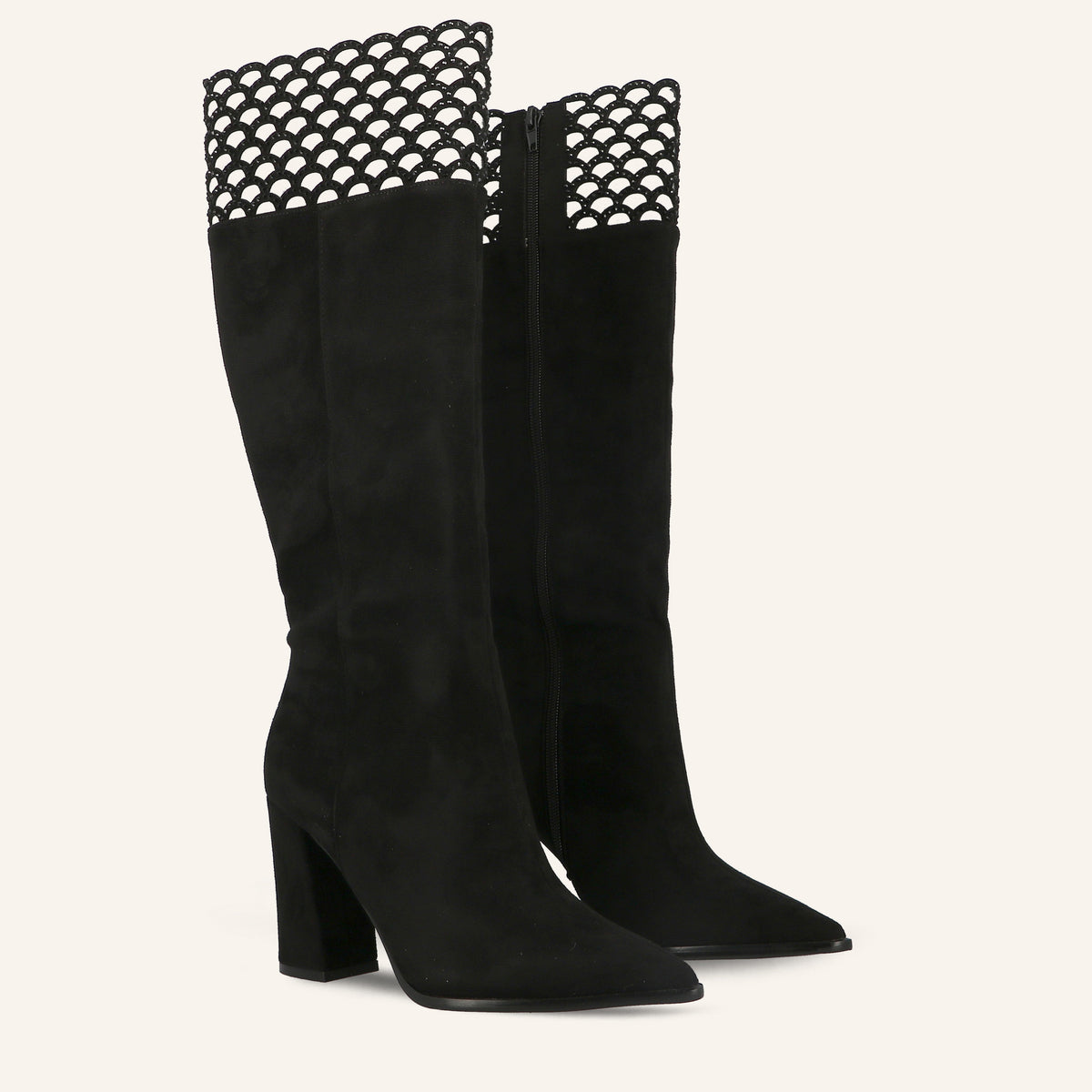 Stivali Texas in Suede Blck con Bordo Traforato | Solo Soprani