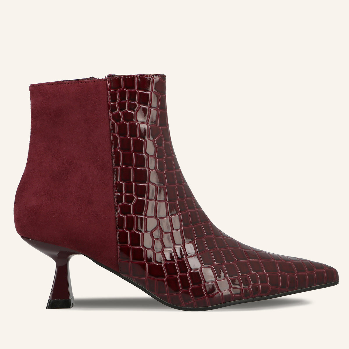 Tronchetto Helena Bordeaux Effetto Cocco con Tacco Svasato | Solo Soprani