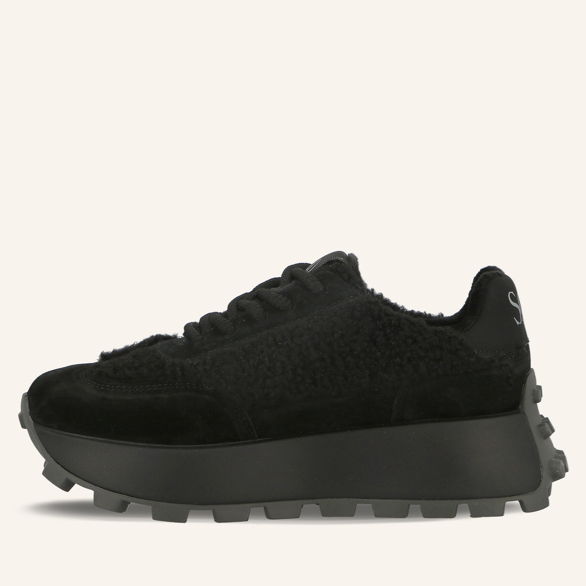 Sneakers Platform Melbourne Black in Suede con Logo di Cristalli ed Eco-Pelliccia Teddy | Solo Soprani