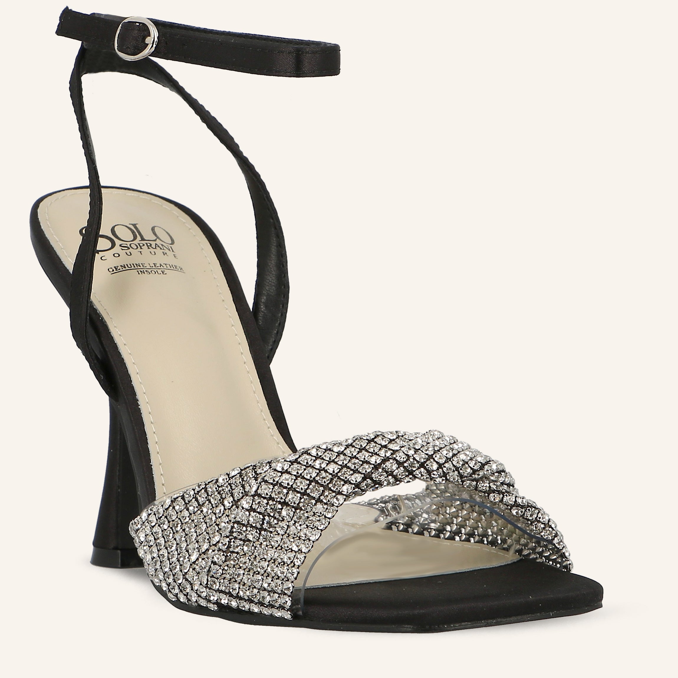 SATIN CRYSTALS BLACK - SANDALO DONNA