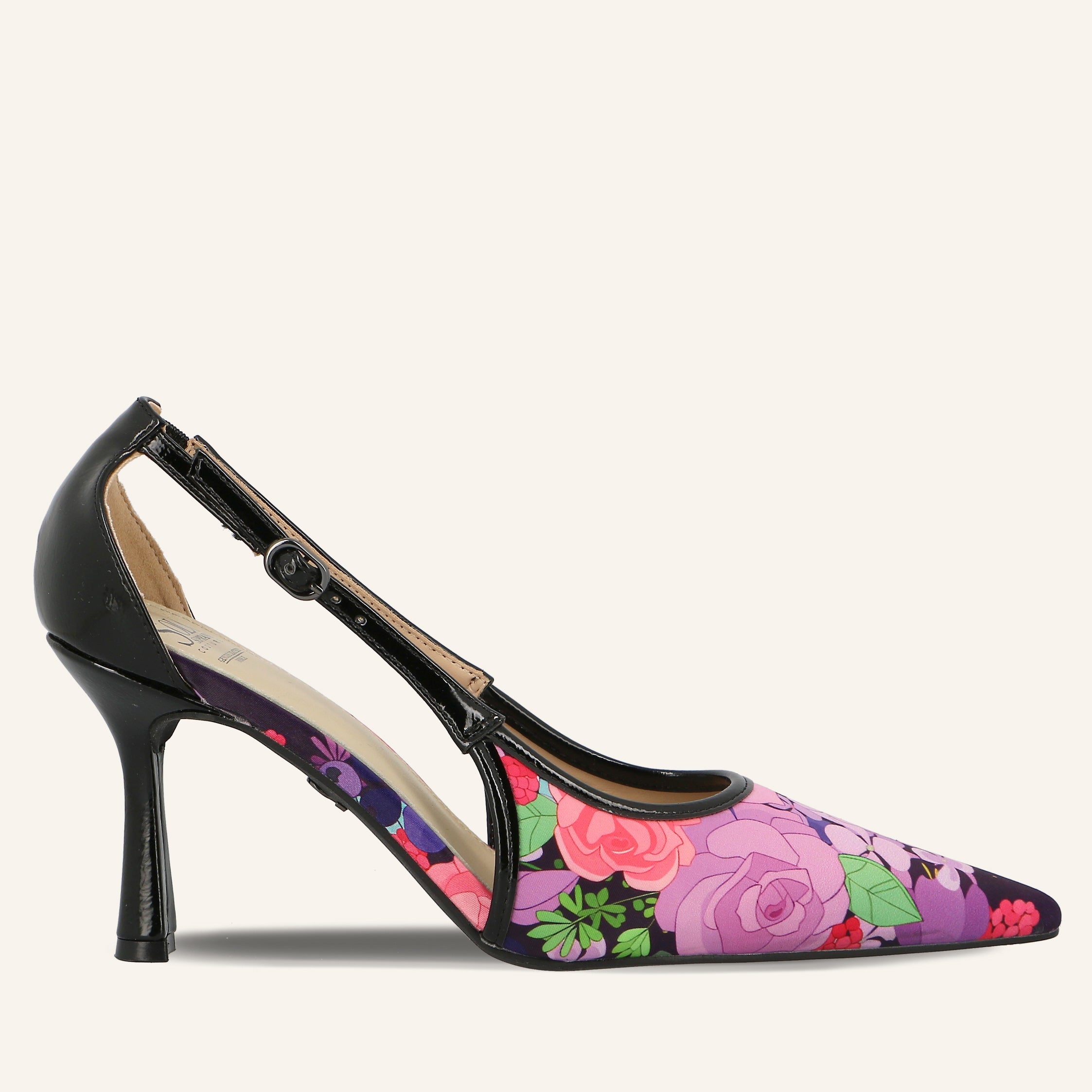 NEW KIKI SATIN PRINTING BLACK LILLA - SANDALO DONNA