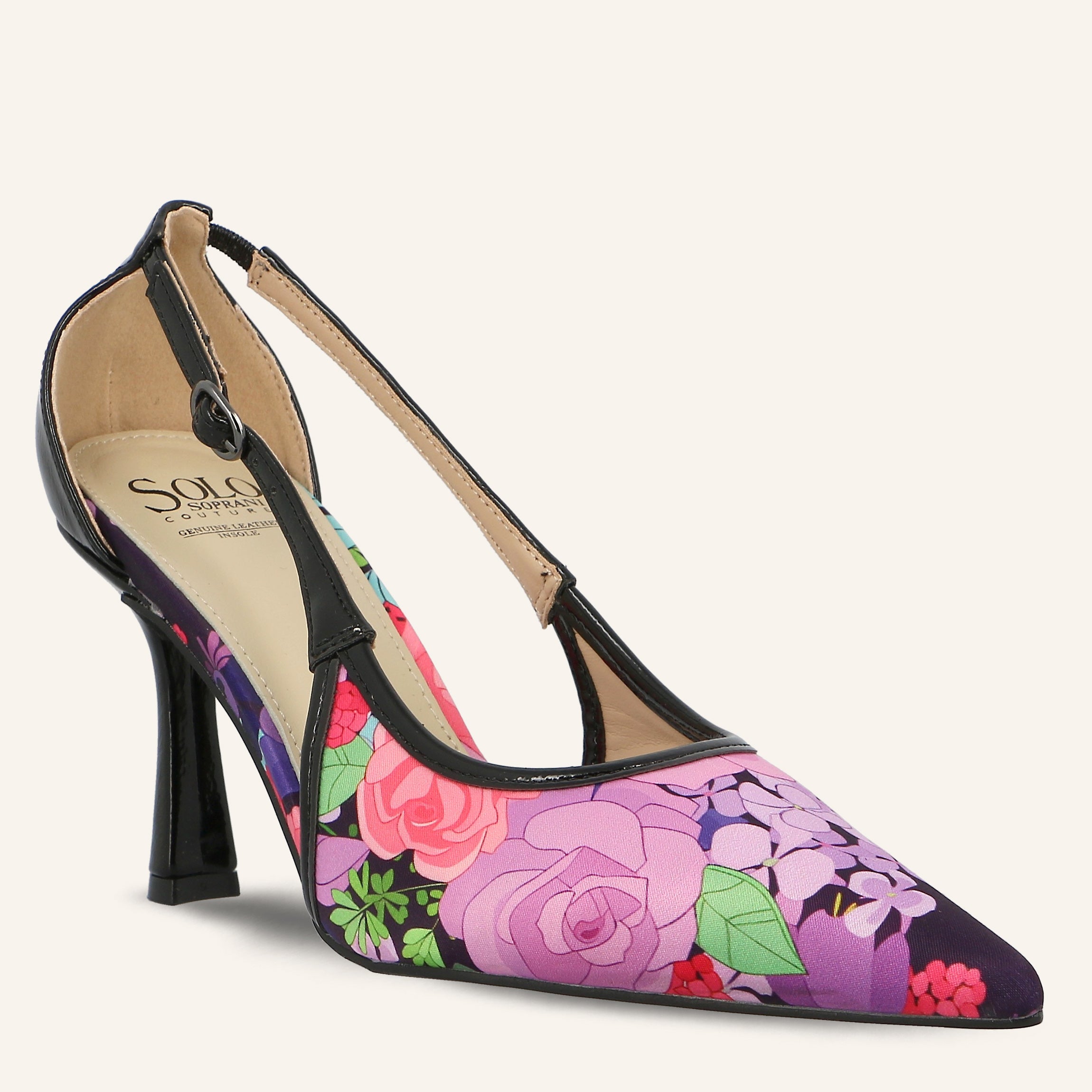 NEW KIKI SATIN PRINTING BLACK LILLA - SANDALO DONNA