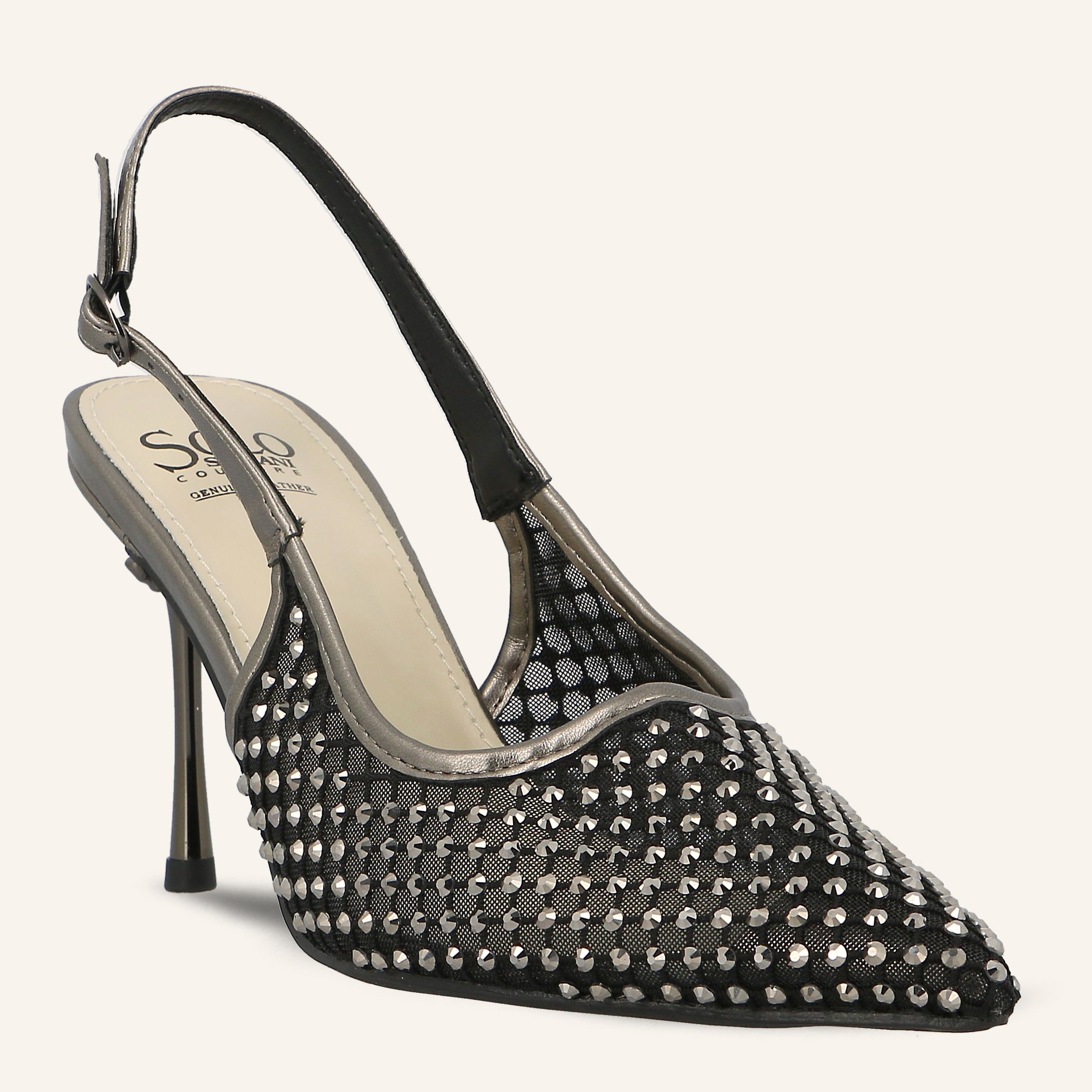 ROSE TRANSPARENT NET CRYSTALS BLACK/DK NICKEL - SANDALO DONNA