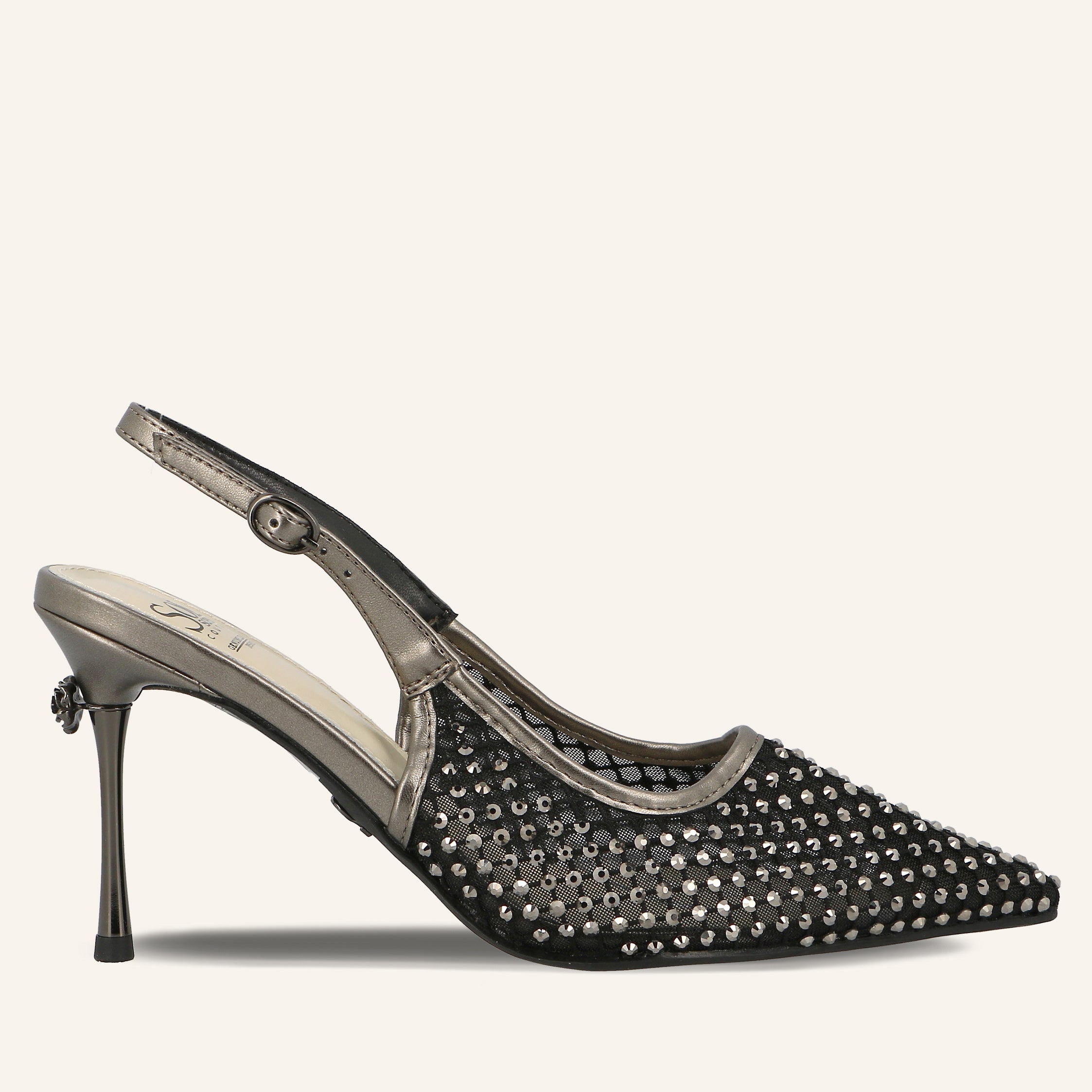 ROSE TRANSPARENT NET CRYSTALS BLACK/DK NICKEL - SANDALO DONNA