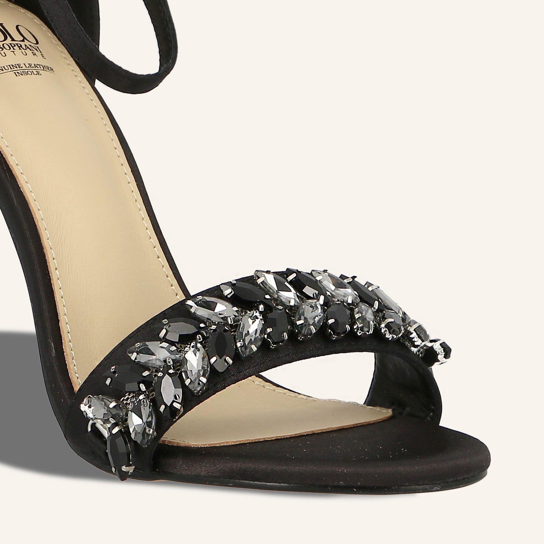 FARAH SATIN CRYSTALS BLACK - SANDALO DONNA