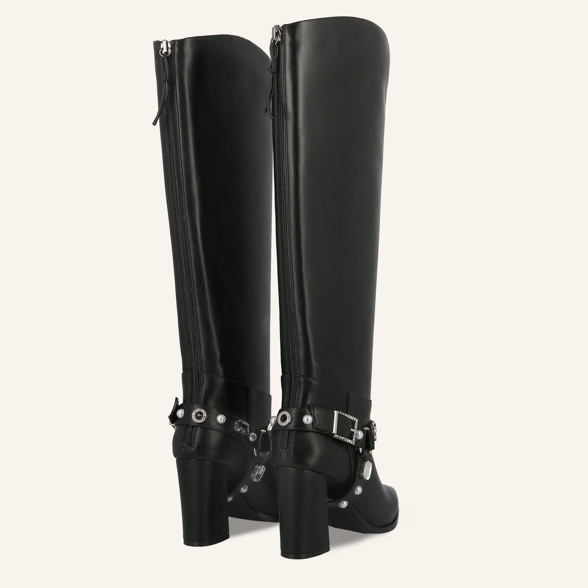 Stivale Texas Nero in Eco-Pelle con Cinturino Gioiello | Solo Soprani