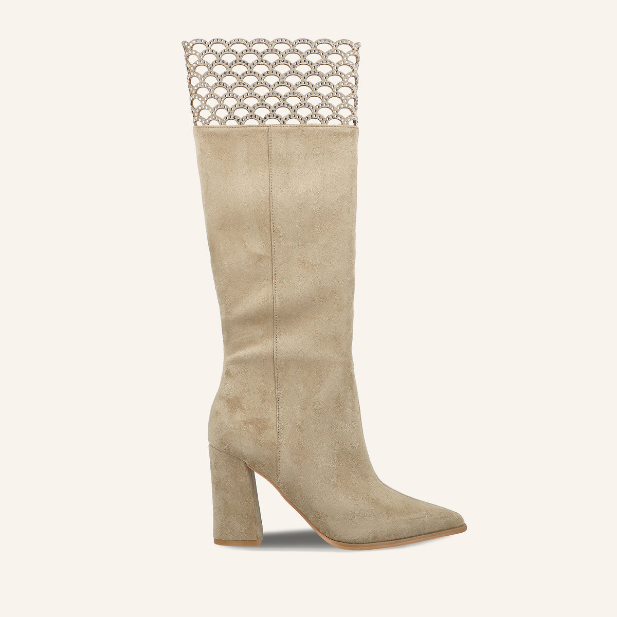 Stivale Texas Beige in Camoscio con Bordo Traforato | Solo Soprani