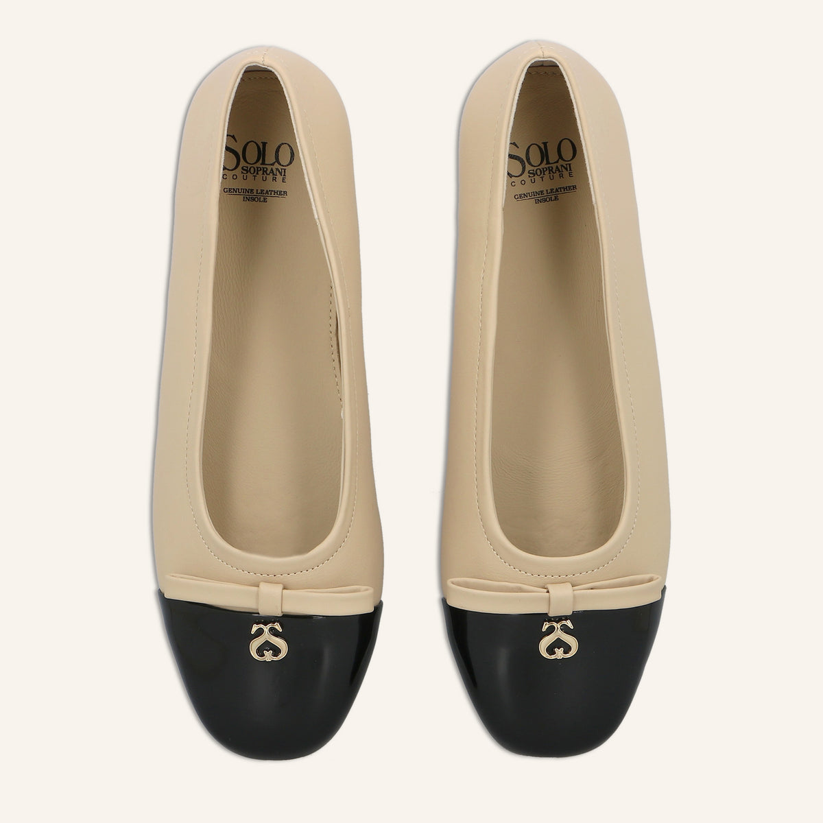 Ballerina Jasmine Beige e Nera con Punta in Vernice | Solo Soprani