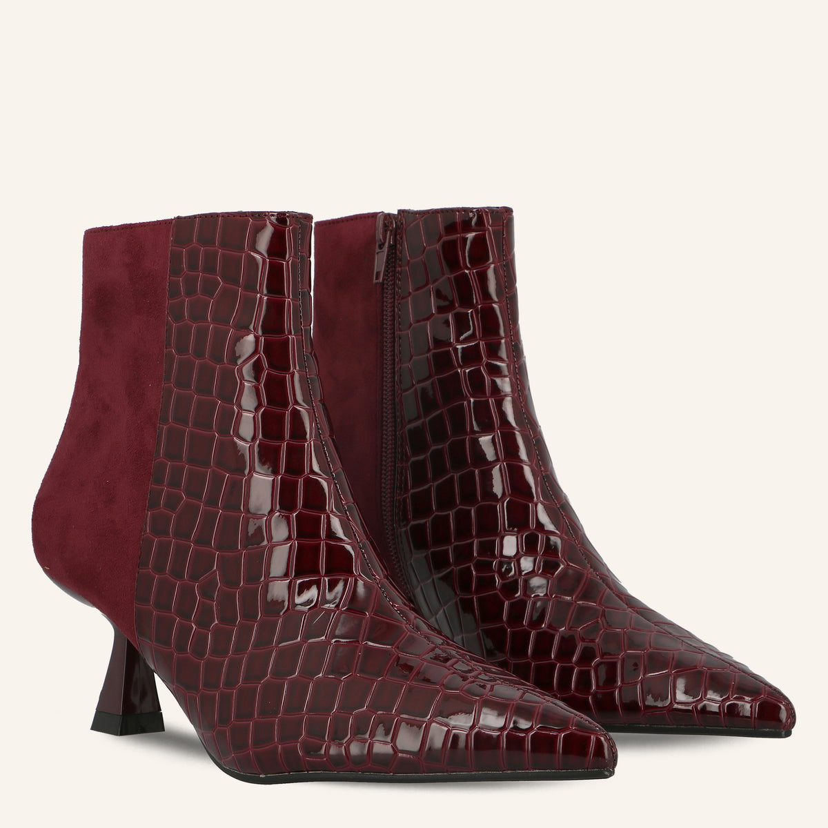 Tronchetto Helena Bordeaux Effetto Cocco con Tacco Svasato | Solo Soprani