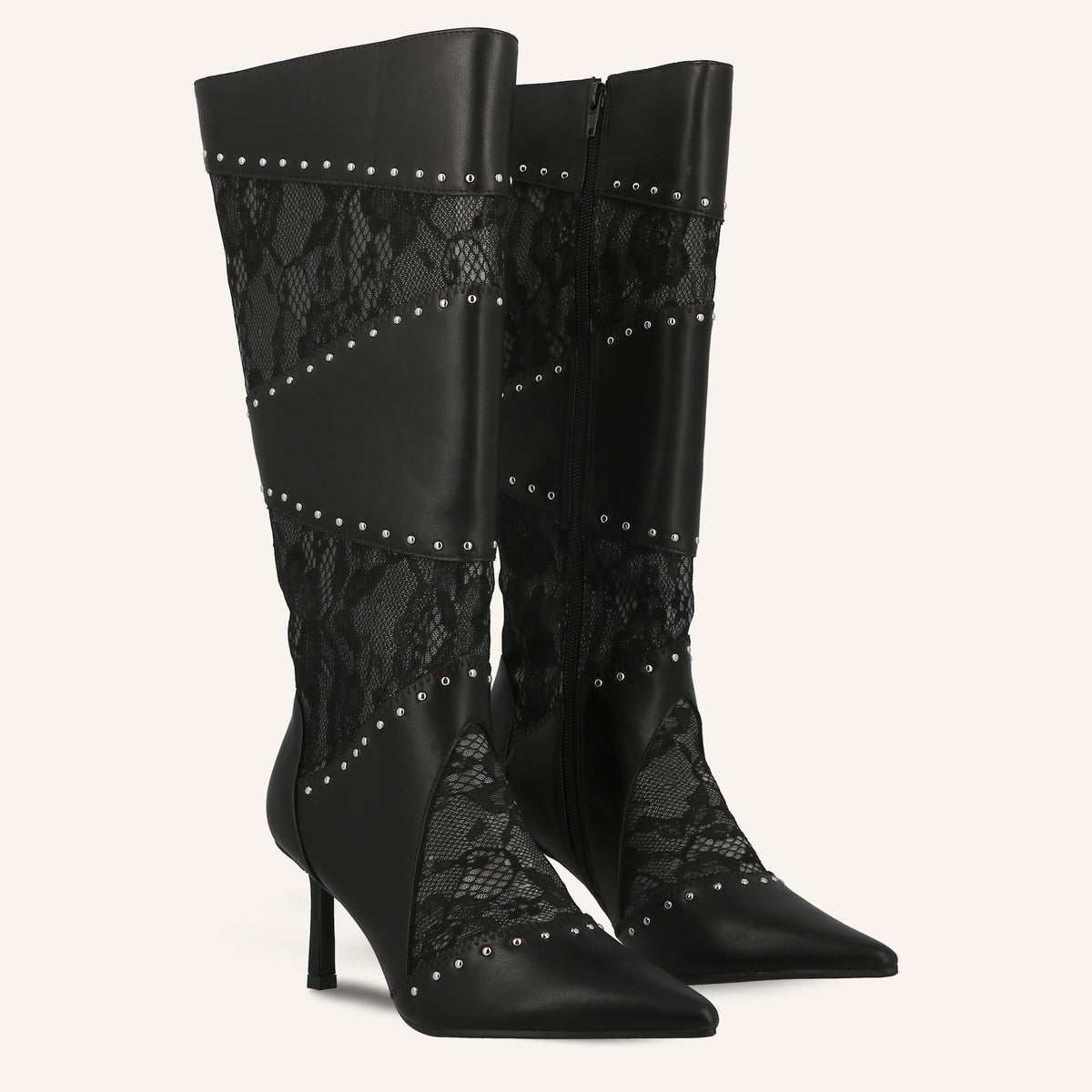 Stivale Lisette Black Patchwork con Inserti in Pizzo | Solo Soprani