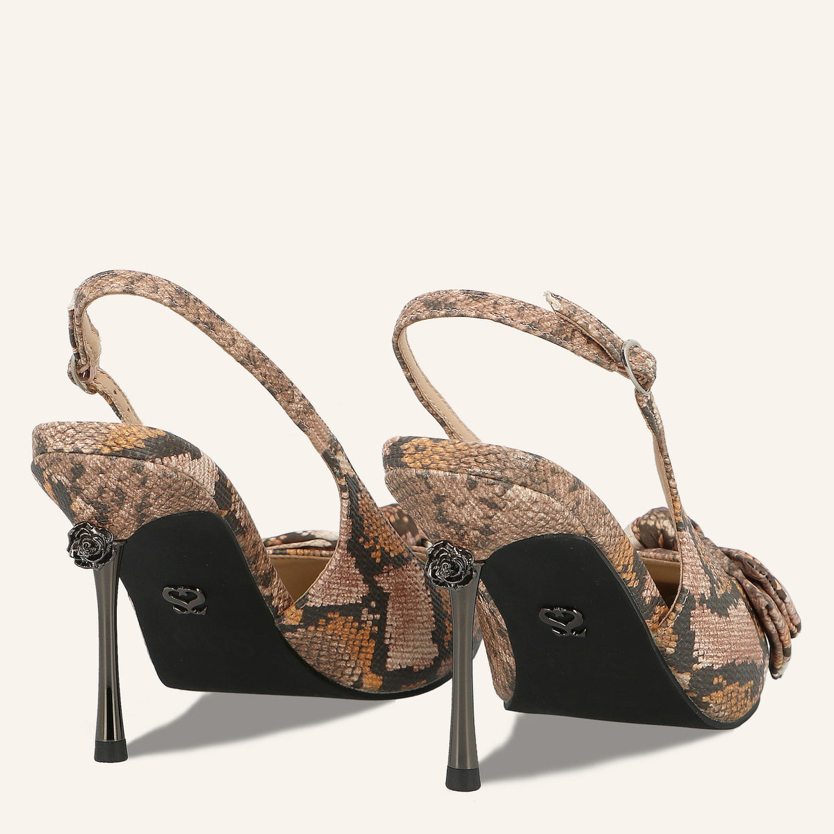 Décolleté Slingback Rose con Stampa Pitone e Fiocco | Solo Soprani