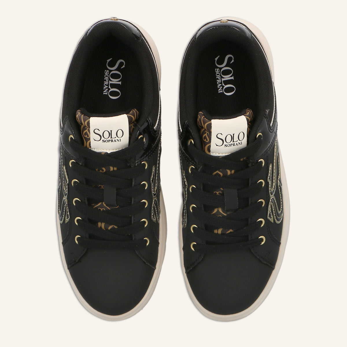 Sneakers Patent Logo Black con Dettaglio Monogram | Solo Soprani